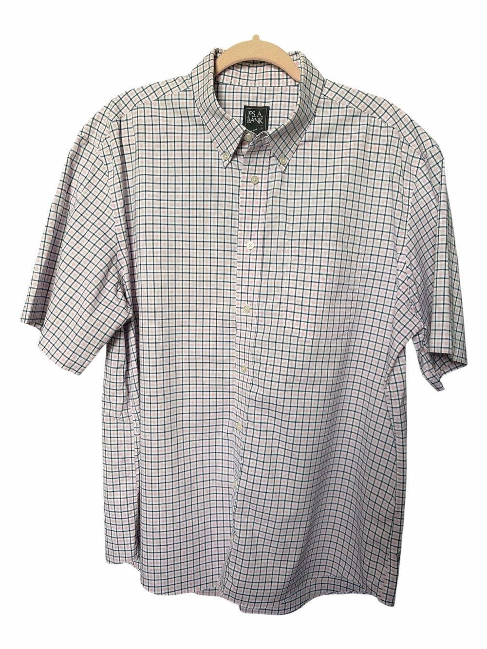 Jos. A. Bank Navy/Pink Gingham Short-Sleeve Button-Down Shirt - Men’s XL